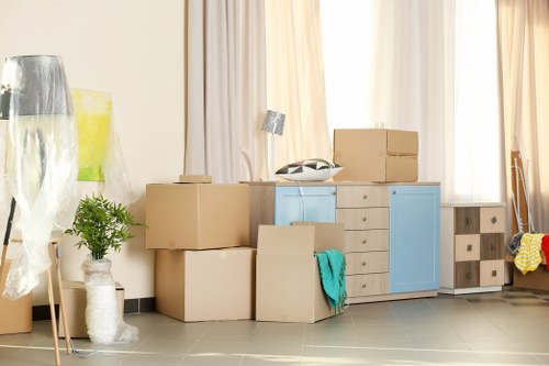 Furniture and boxes prepared for a house move in Epsom