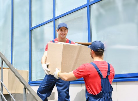 Office removals planning in Epsom with local business premises in the background