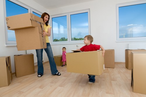 Office furniture and equipment prepared for a workplace move in Epsom